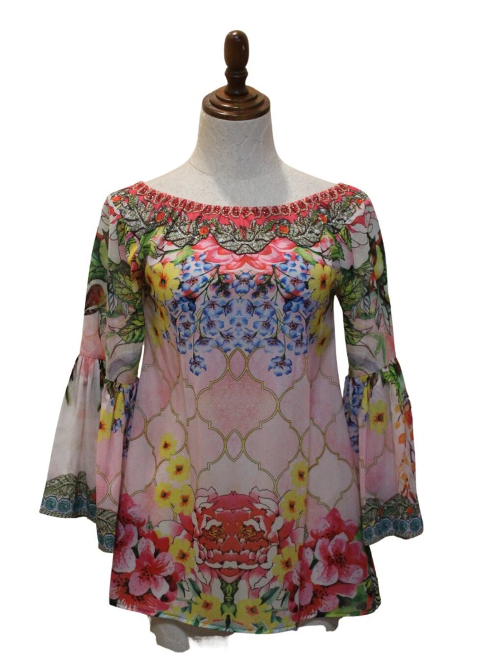 Exotic Gem Flowly Long Sleeve Blouse - Pink